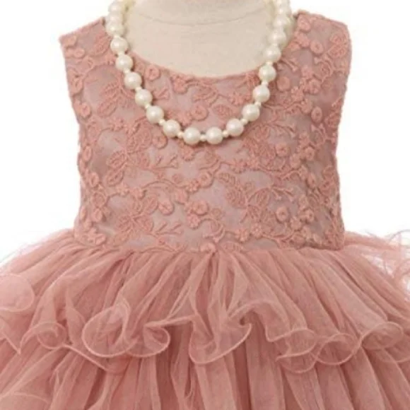 Girl's muave wired ruffle lace flower girl dress